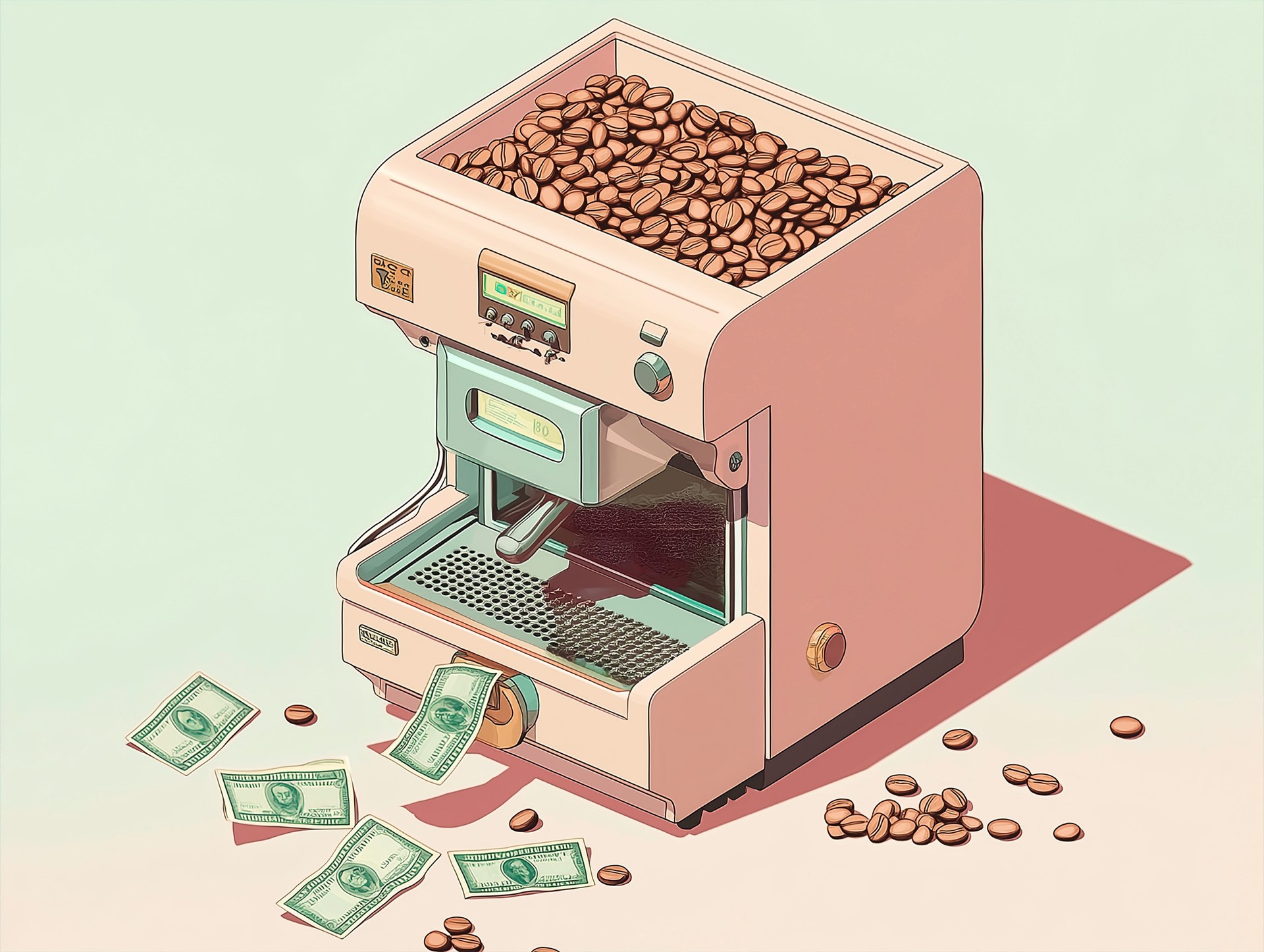 An illustration of a coffe machine spending money