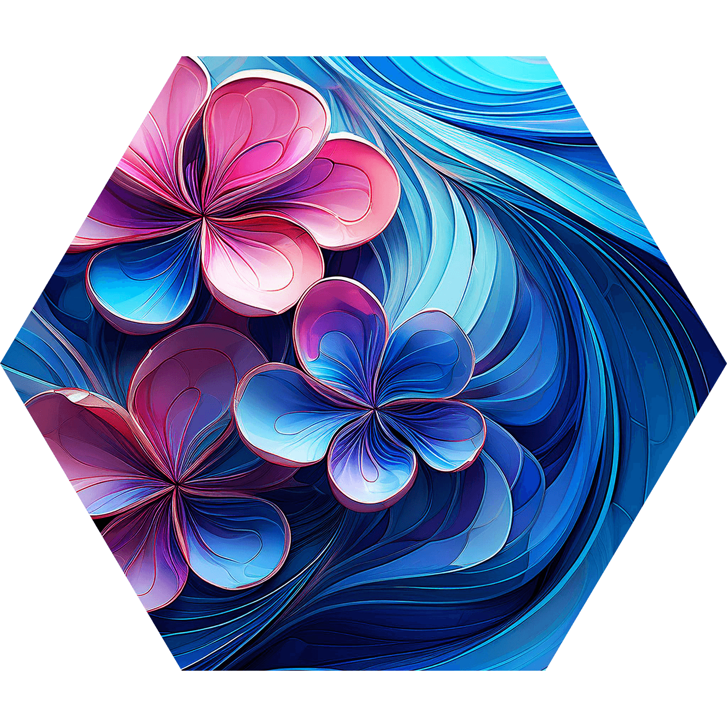 An AI-generated abstract painting featuring flowers and wavy patterns.