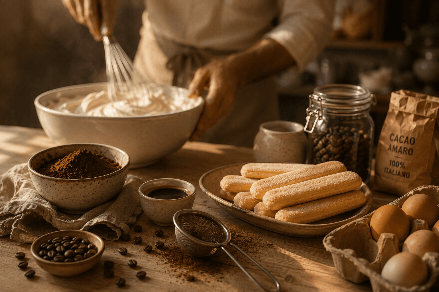 Tiramisù artisanal italien préparé chaque jour à Luxembourg avec mascarpone maison, café italien et cacao premium.