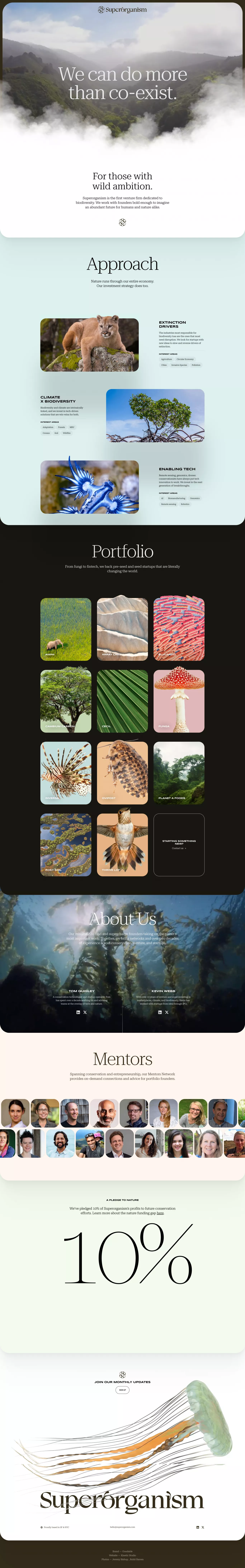 Superorganism portfolio page screenshot showcasing Finance and Nature design