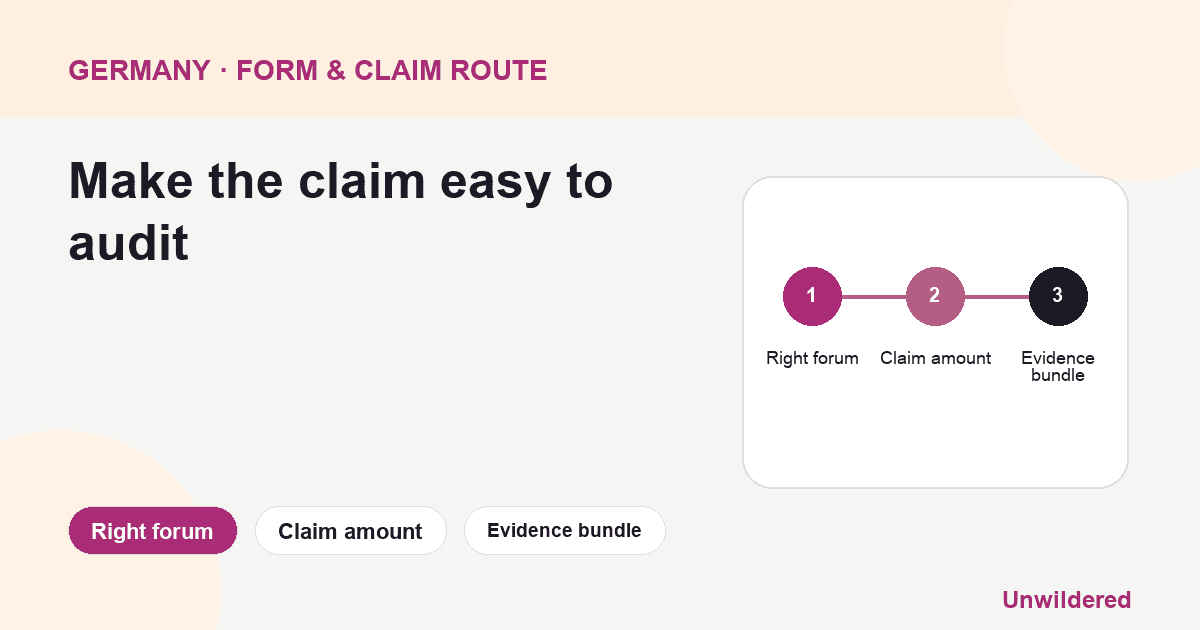 Process diagram for Germany Hamburg Hamburg Mietenspiegel: Right forum, Claim amount, Evidence bundle.