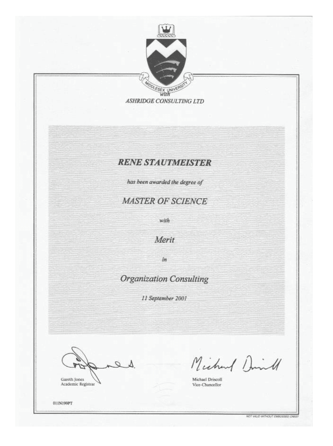 Zertifikat Master of Science in Organization Consulting