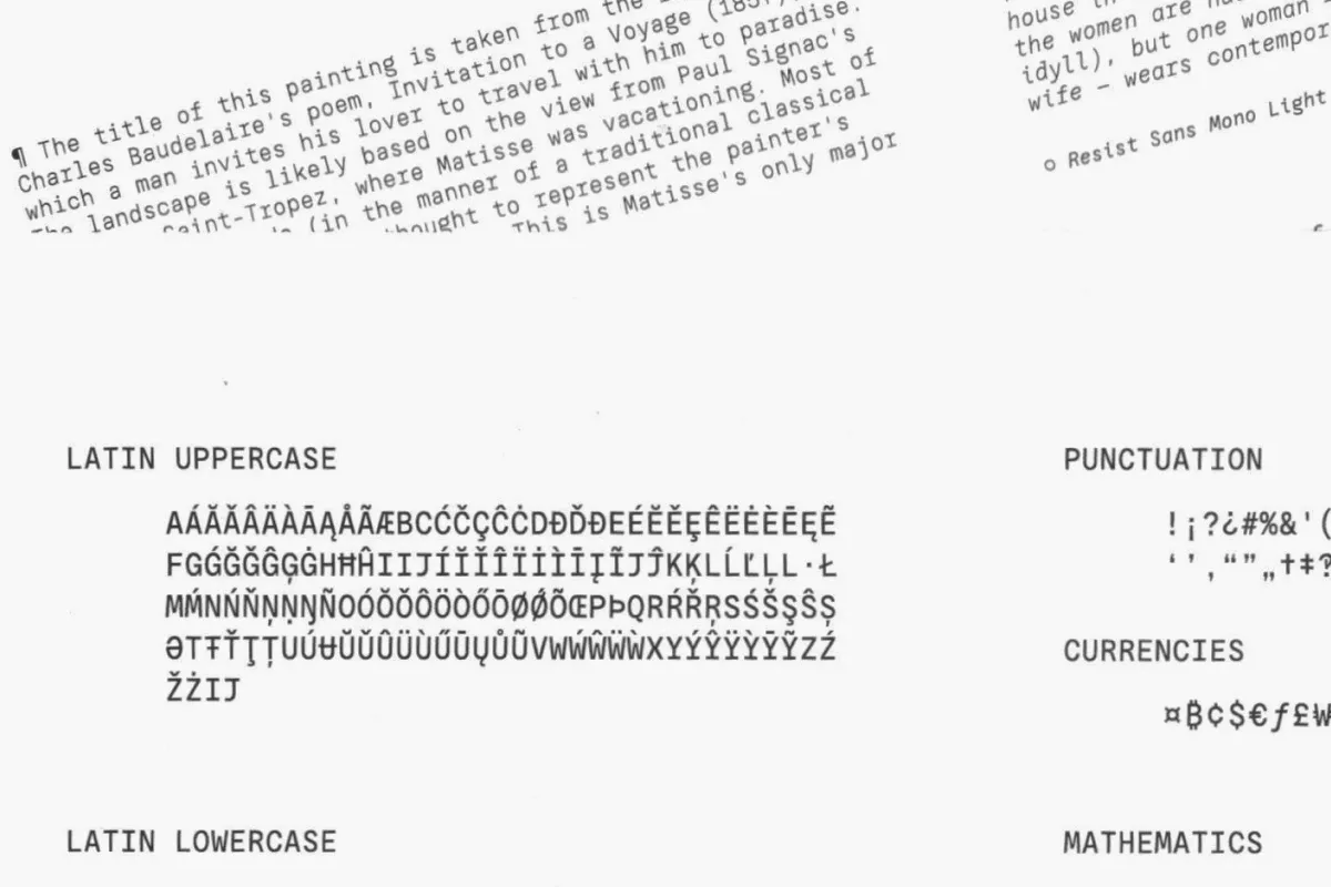 Resist Mono latin uppercase printed and scanned