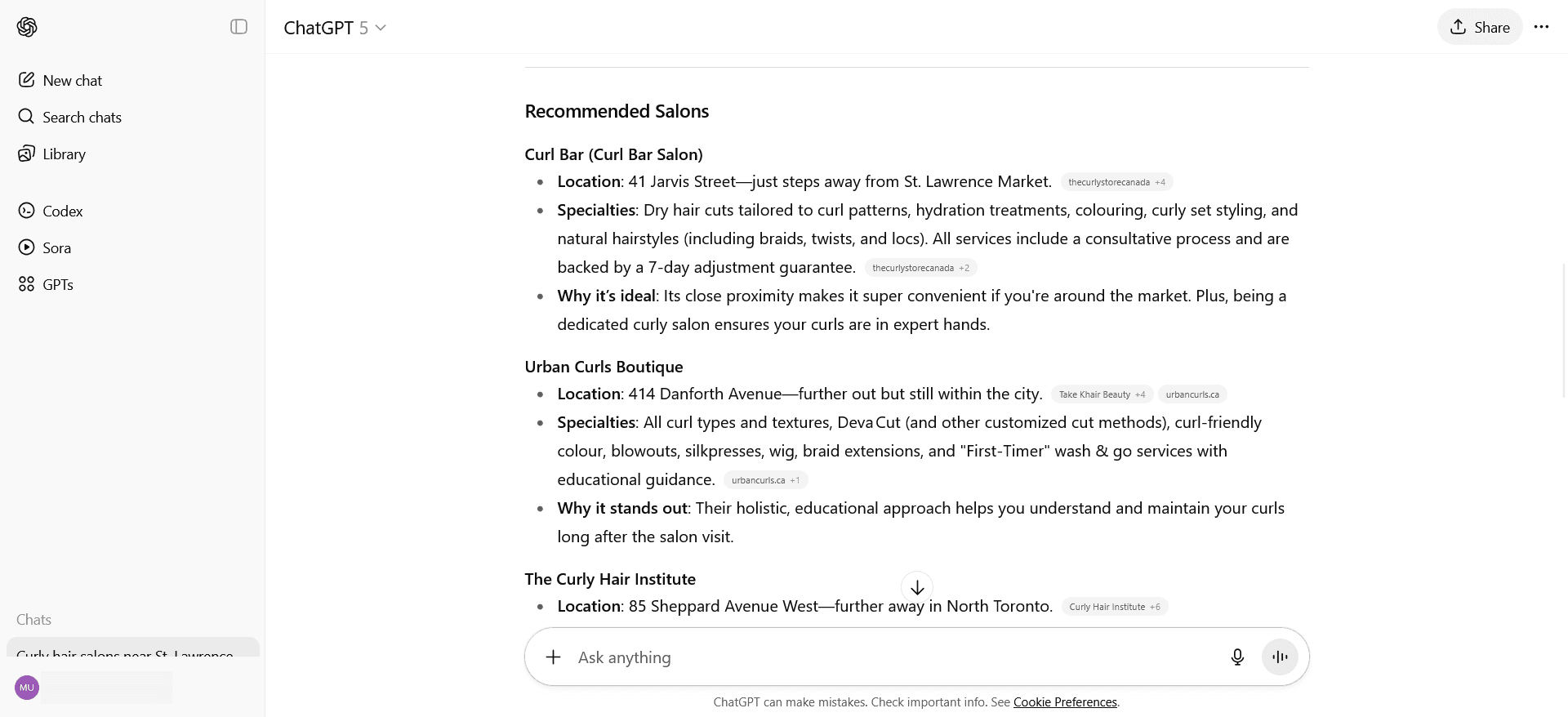 Featured Project Cover Image. Chat GPT results showing clients business information in AI results. 