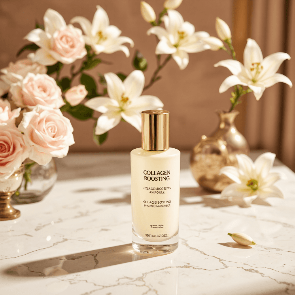 product photography of bottle of collagen boosting ampoule