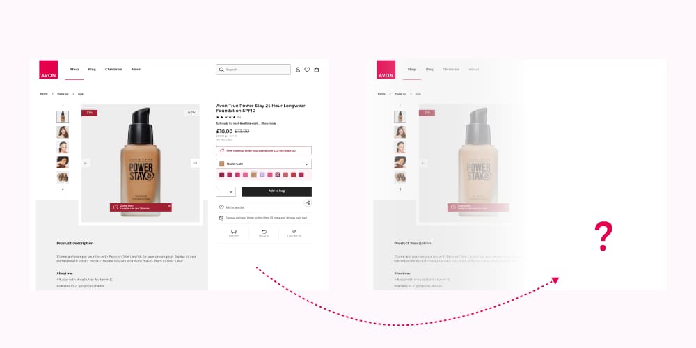 Before and After Product Page, but after is blurred