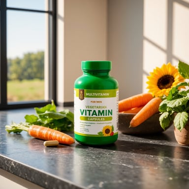 product photography of a bottle of multivitamin capsules