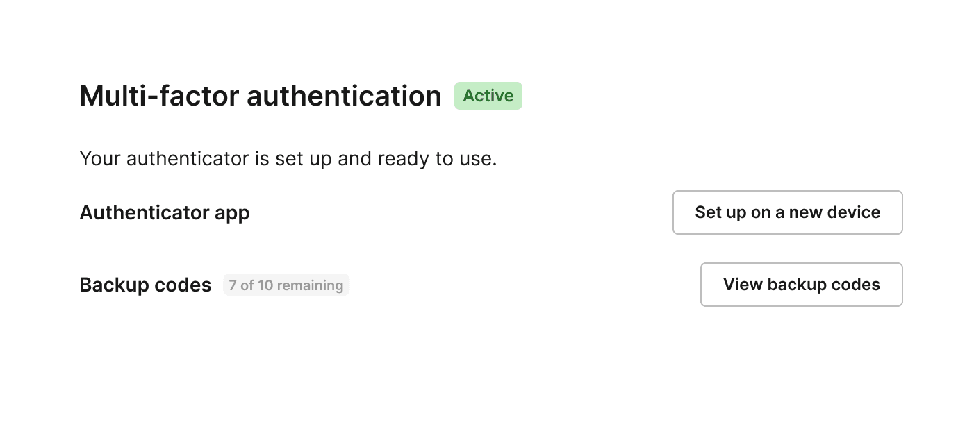 Multi-factor authentication — Set up on a new device and View backup codes