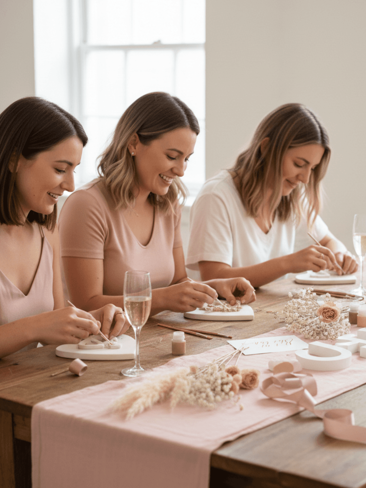 A bride in an elegant white lace gown with a floral crown.