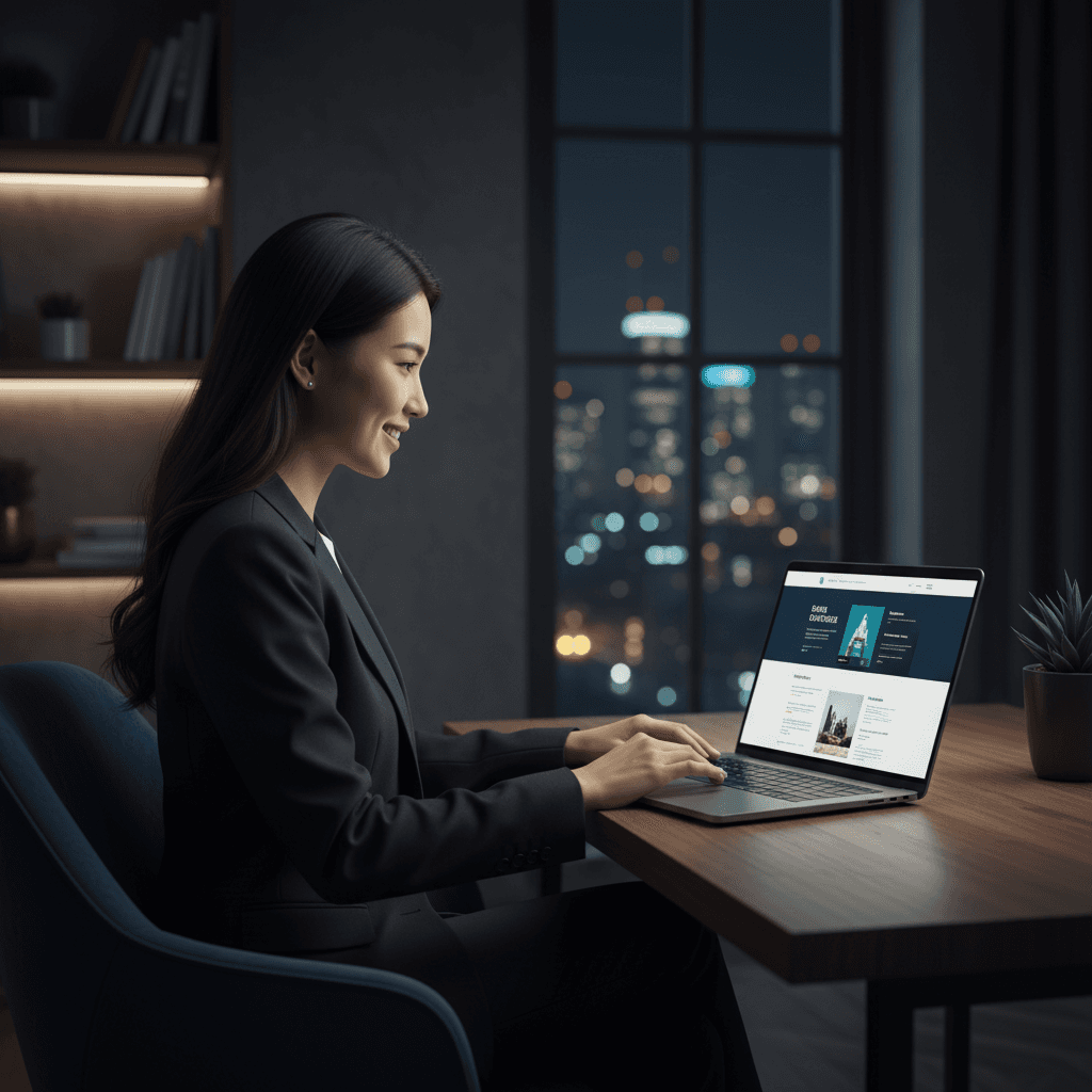 Cumulus lady customer looking at their responsive website on a laptop.