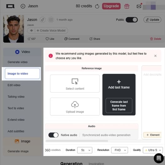 Escolha sua imagem ou envie a foto que você gostaria de transformar em vídeo