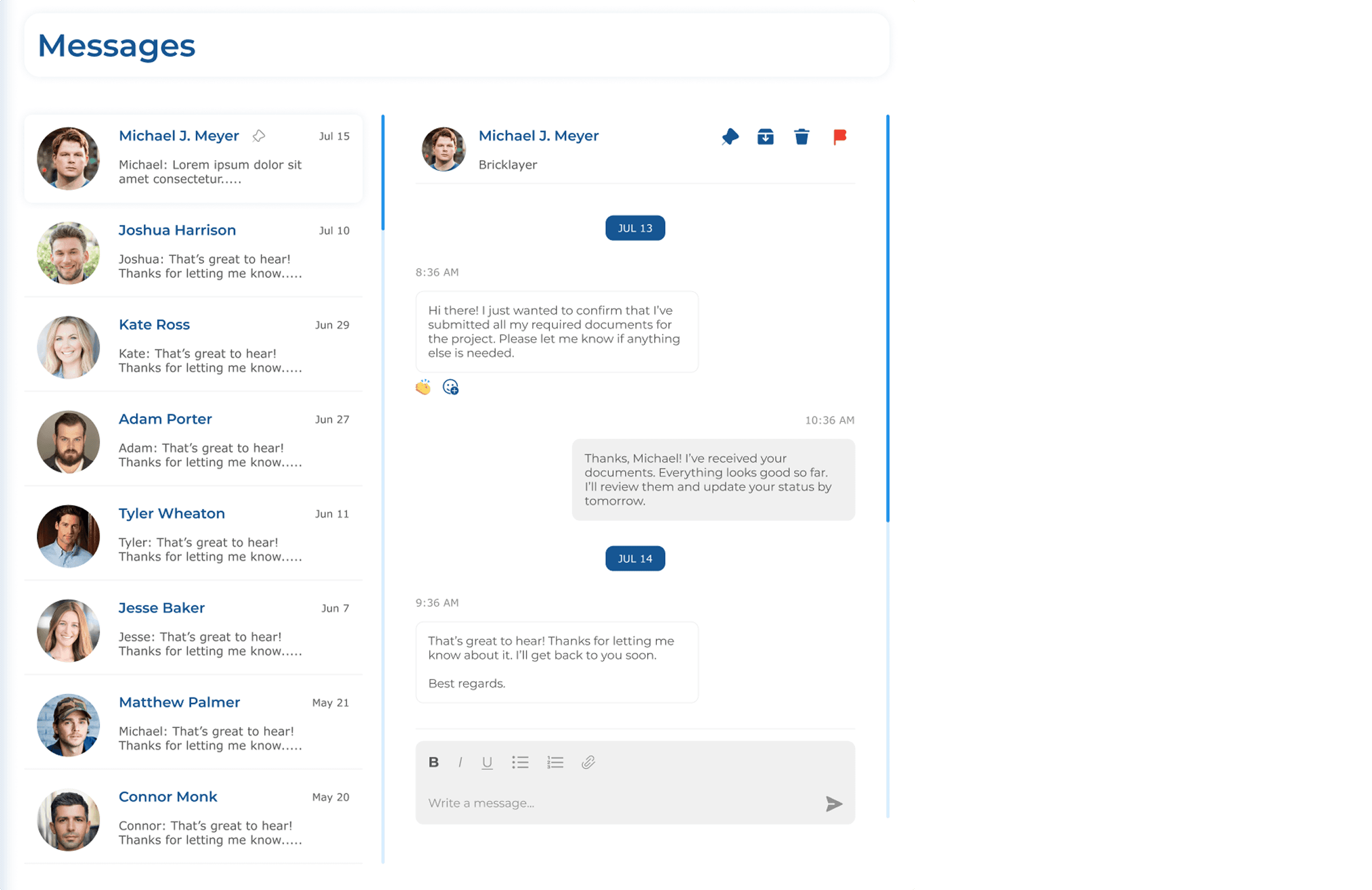 In-platform messaging interface