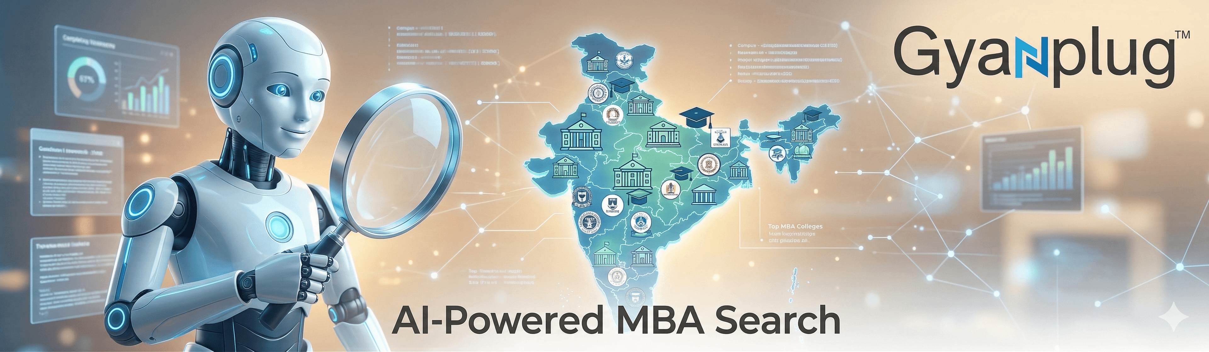 AI-powered MBA college search concept for 2026 admissions, highlighting the role of technology in simplifying the student journey.