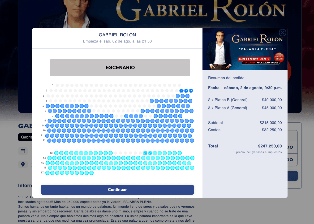 venta de diversos tickets en el mismo checkout