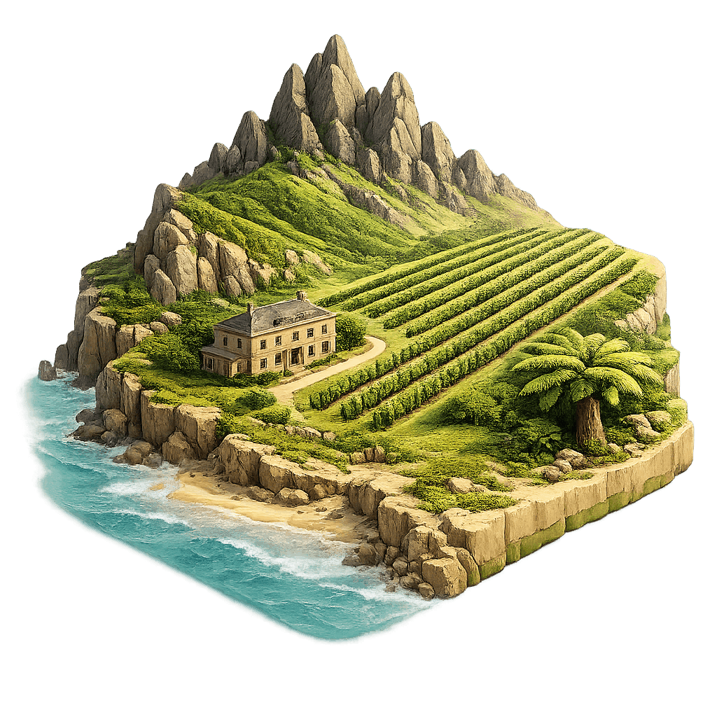 Artistic illustration of the Tasmania wine region.