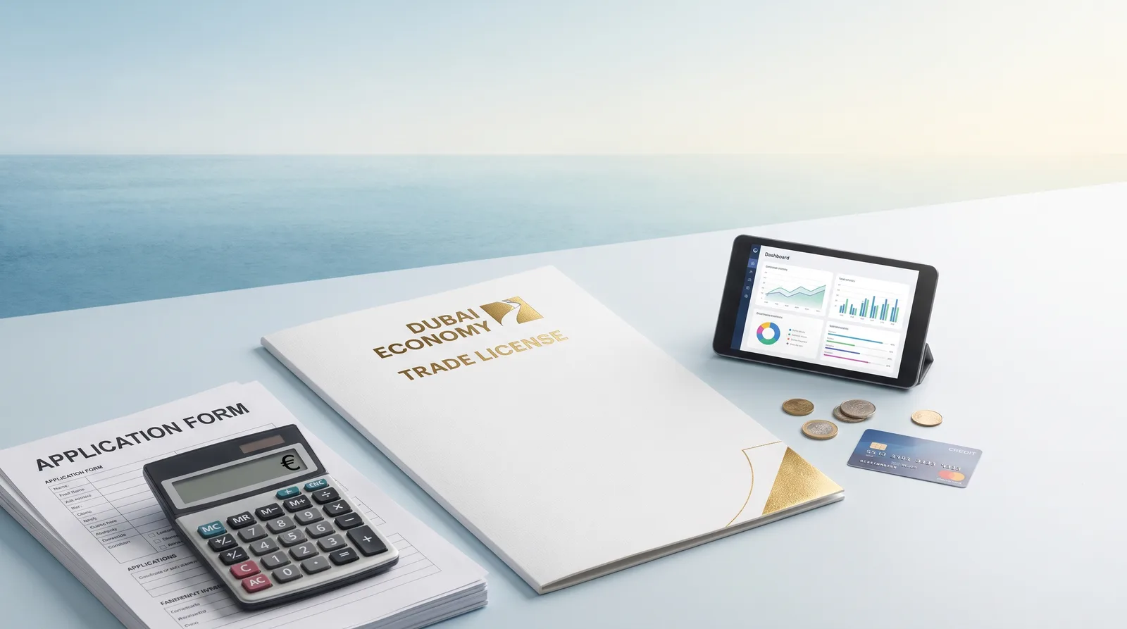 Starting a Dropship Business on a Dubai License beside an online store on a laptop and a card payment terminal