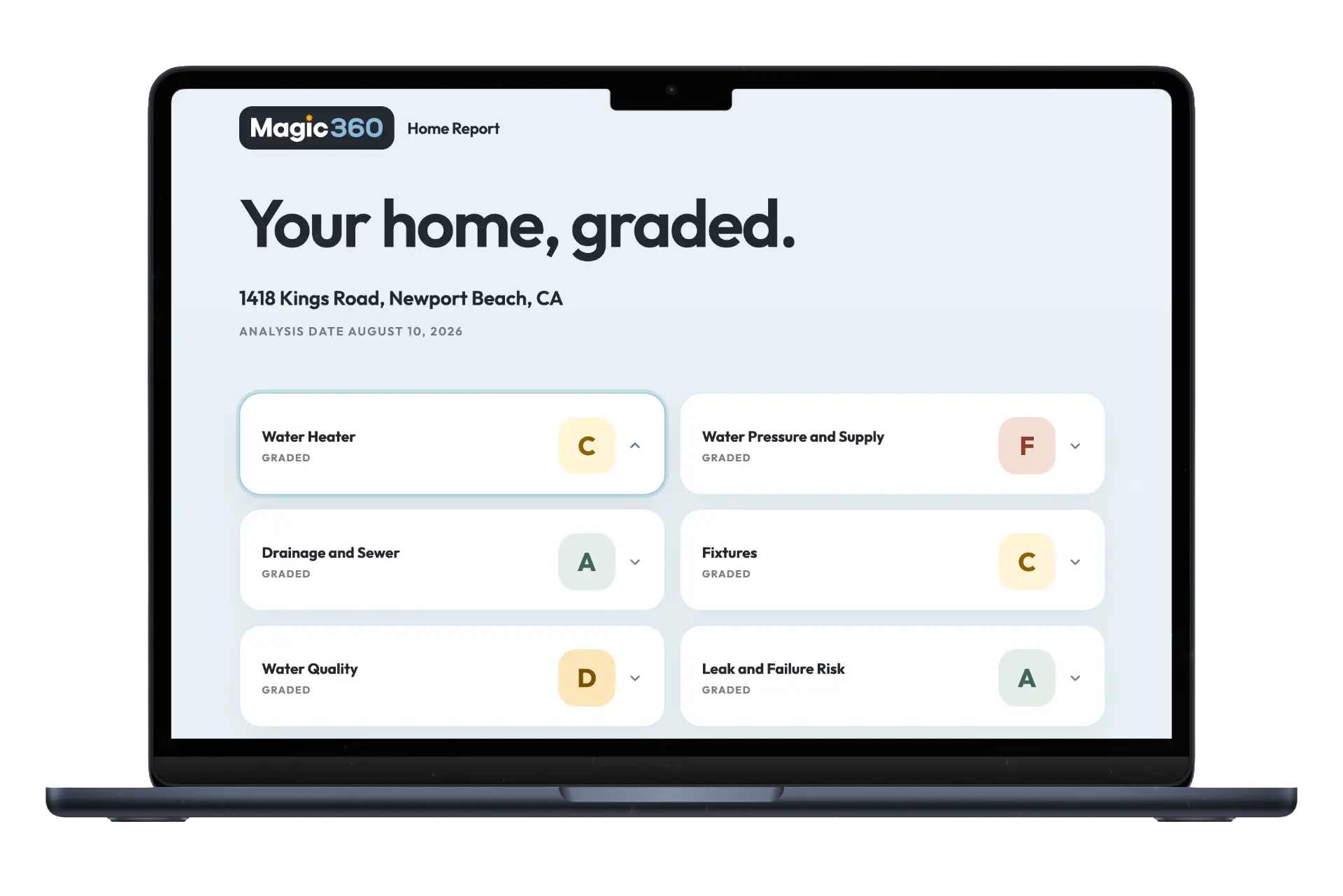 Magic 360 digital home health report displayed on a laptop