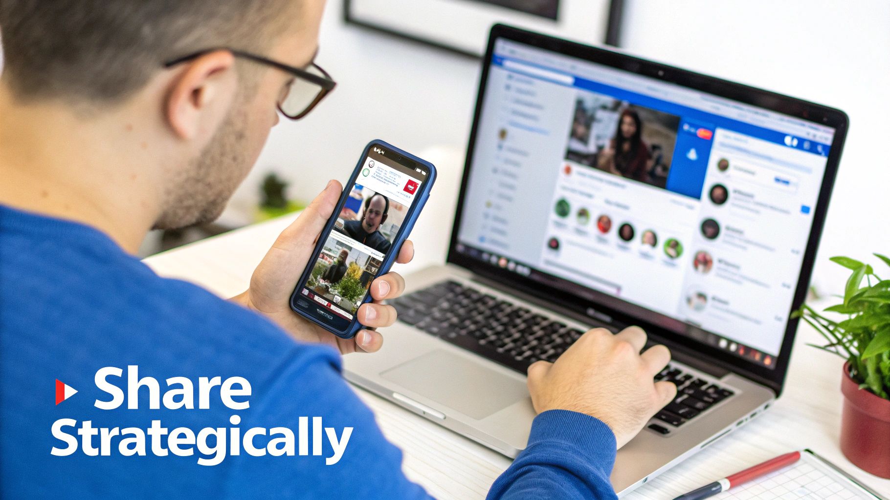 A person sharing a video on their smartphone to various social media platforms