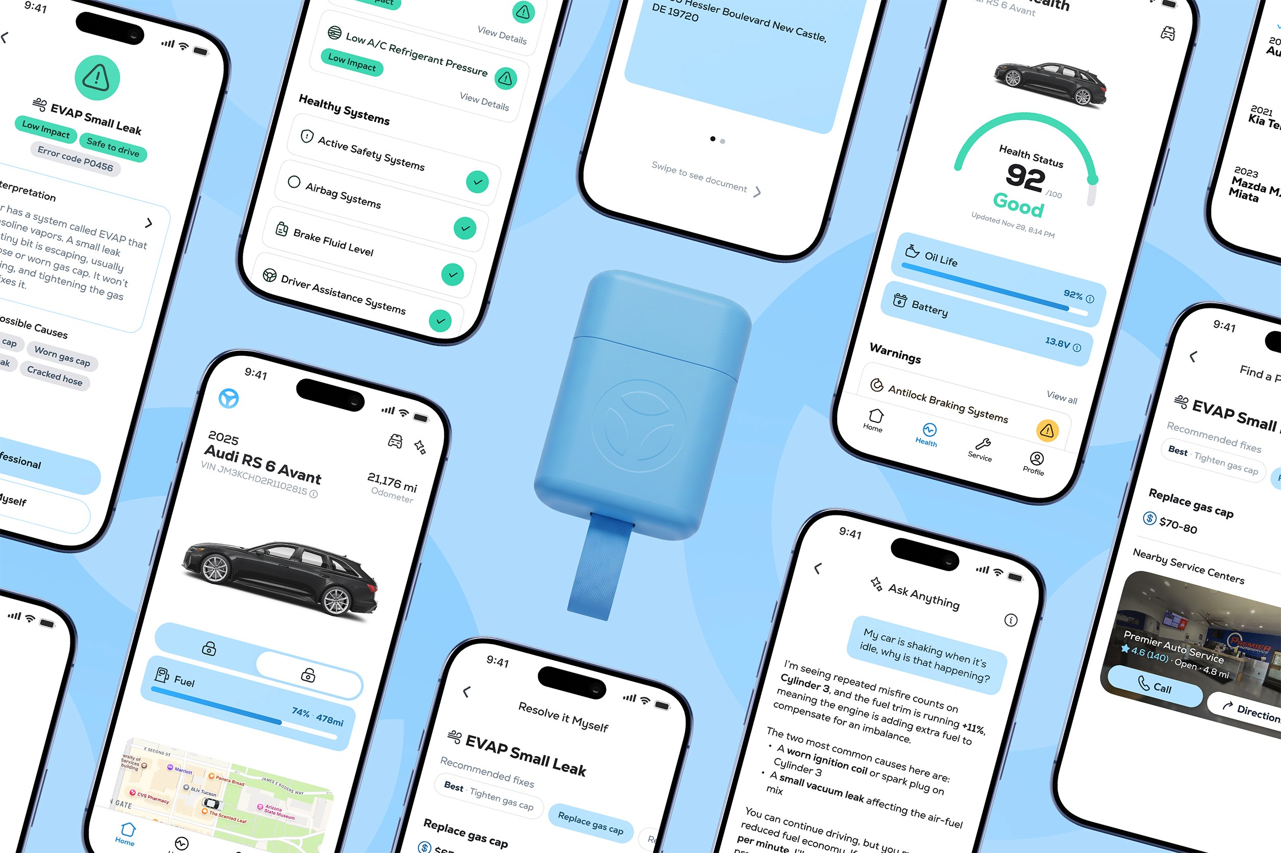 Rollio case study image, multiple phone screens