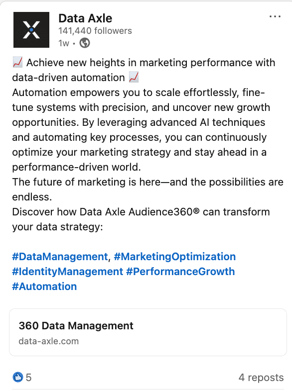 Data Axle’s company social media presence