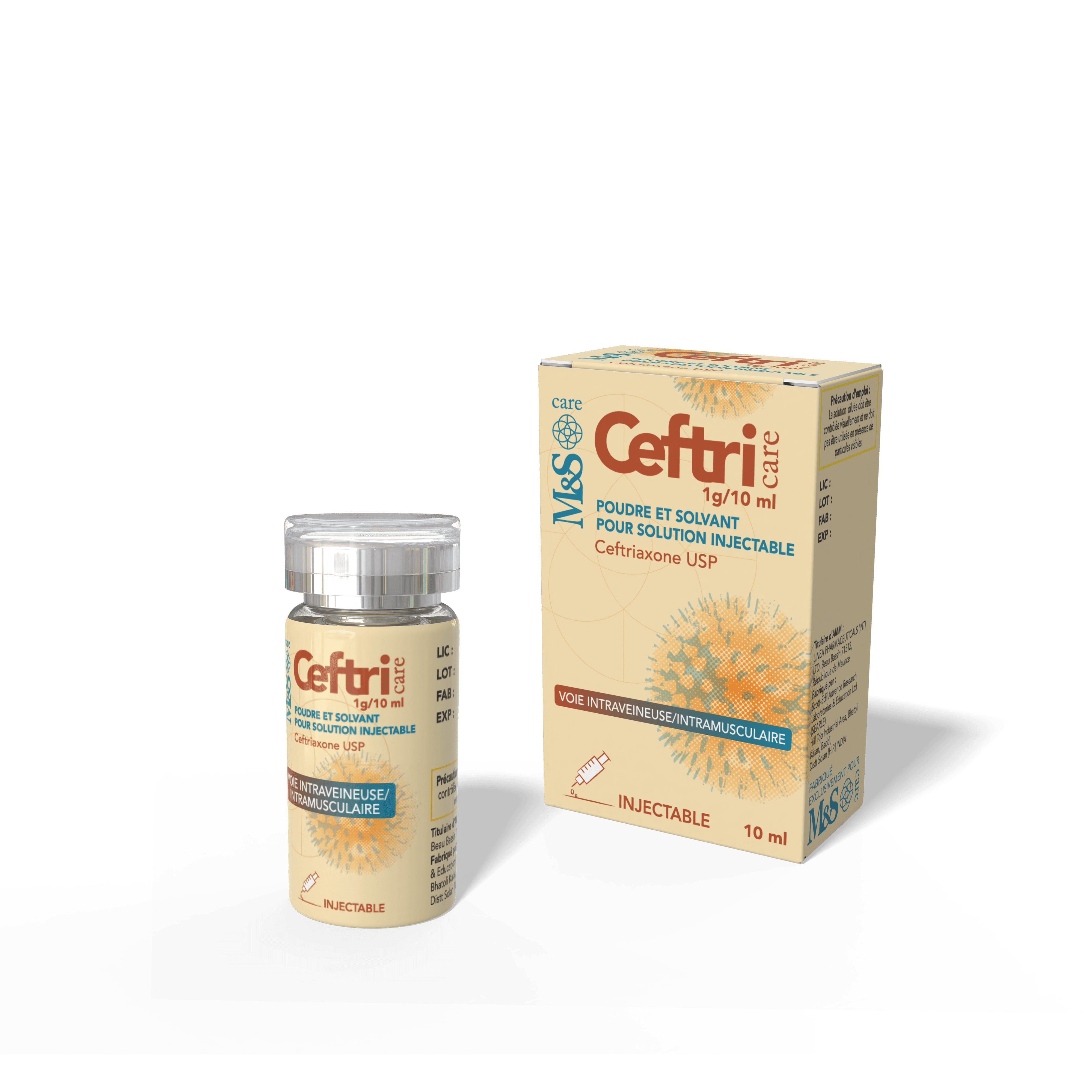 Boîte de CeftriCare 1g / 10ml M&S Care