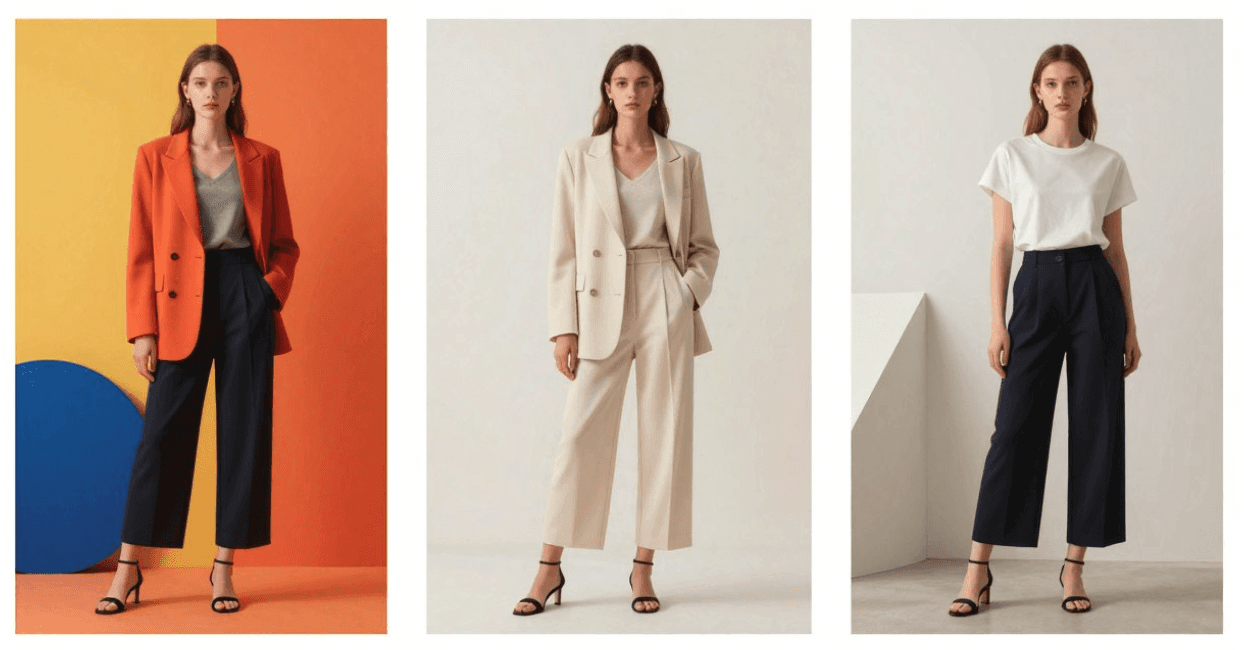 Three different fashion campaign creative directions visualized through AI for testing and decision-making