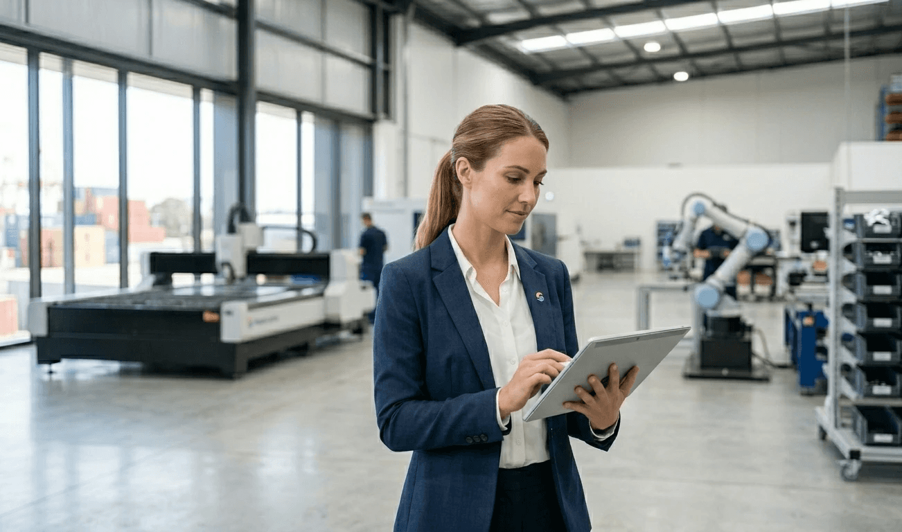 b2b sales professional in manufacturing warehouse