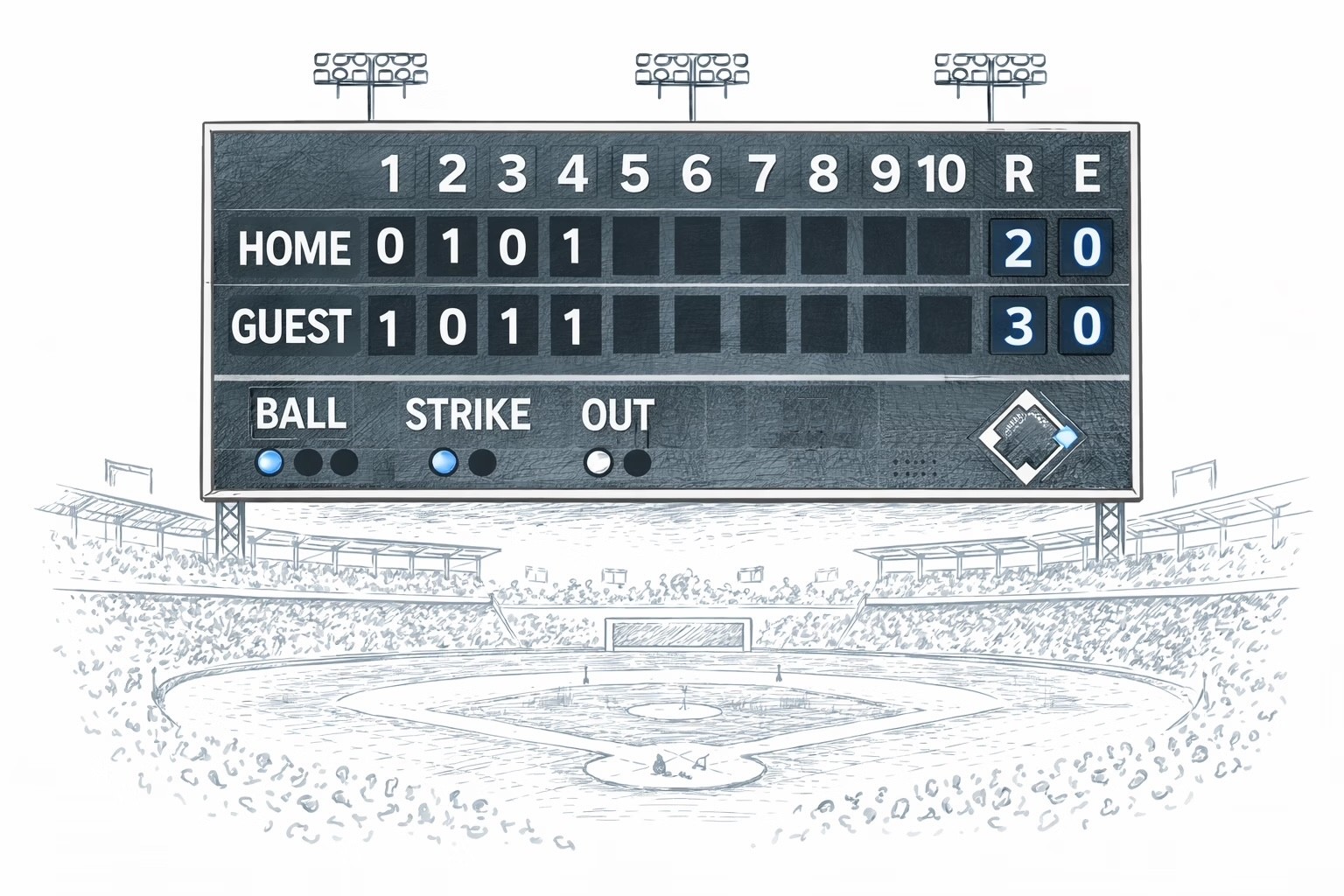 A baseball scoreboard