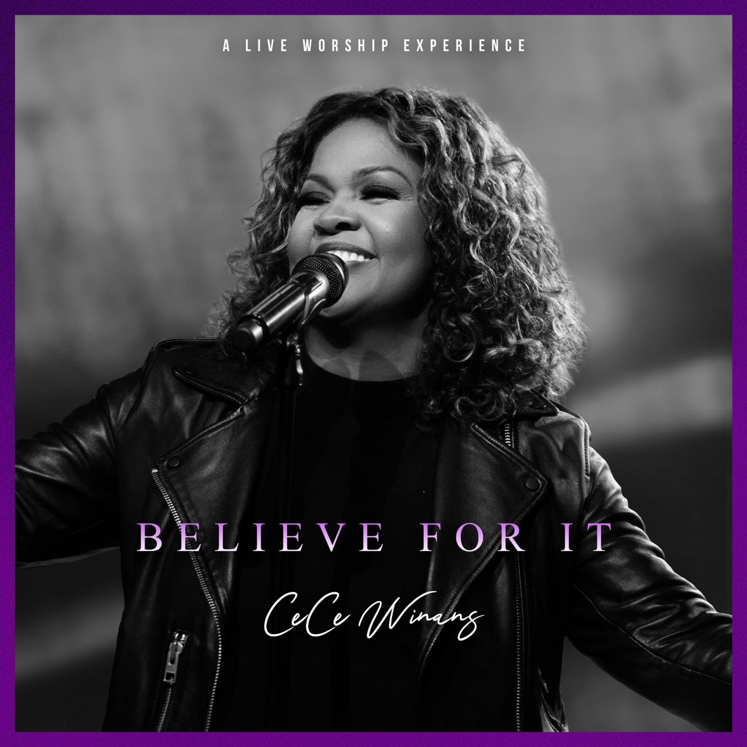 Album cover: A woman with curly hair sings into a mic on stage. Text: Worthy Of It All, David Brymer, A Live Worship Experience.