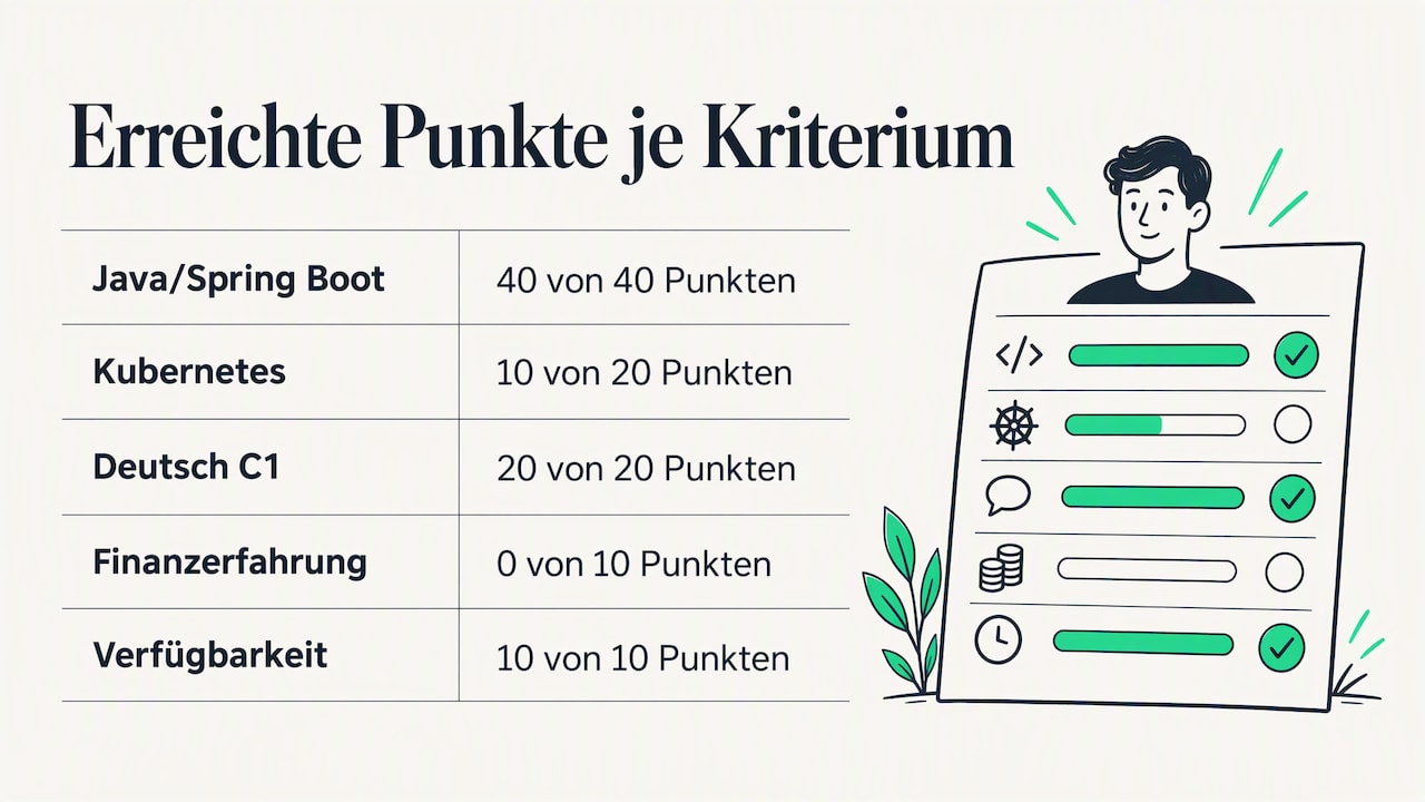 Erreichte Punkte der fünf Matching-Kriterien