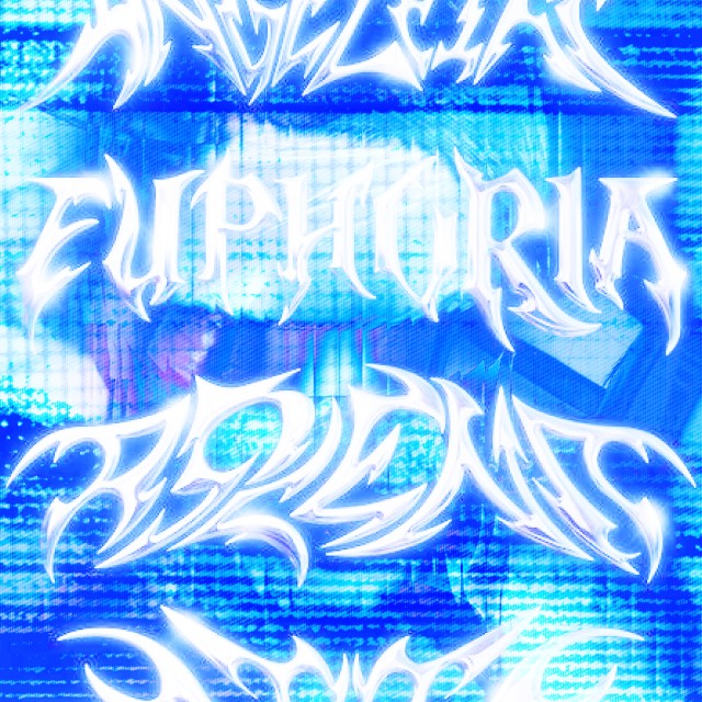 Vibrant, abstract blue background with stylized, white, graffiti-like text overlay saying "Euphoria."