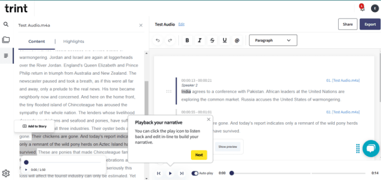 trint interface