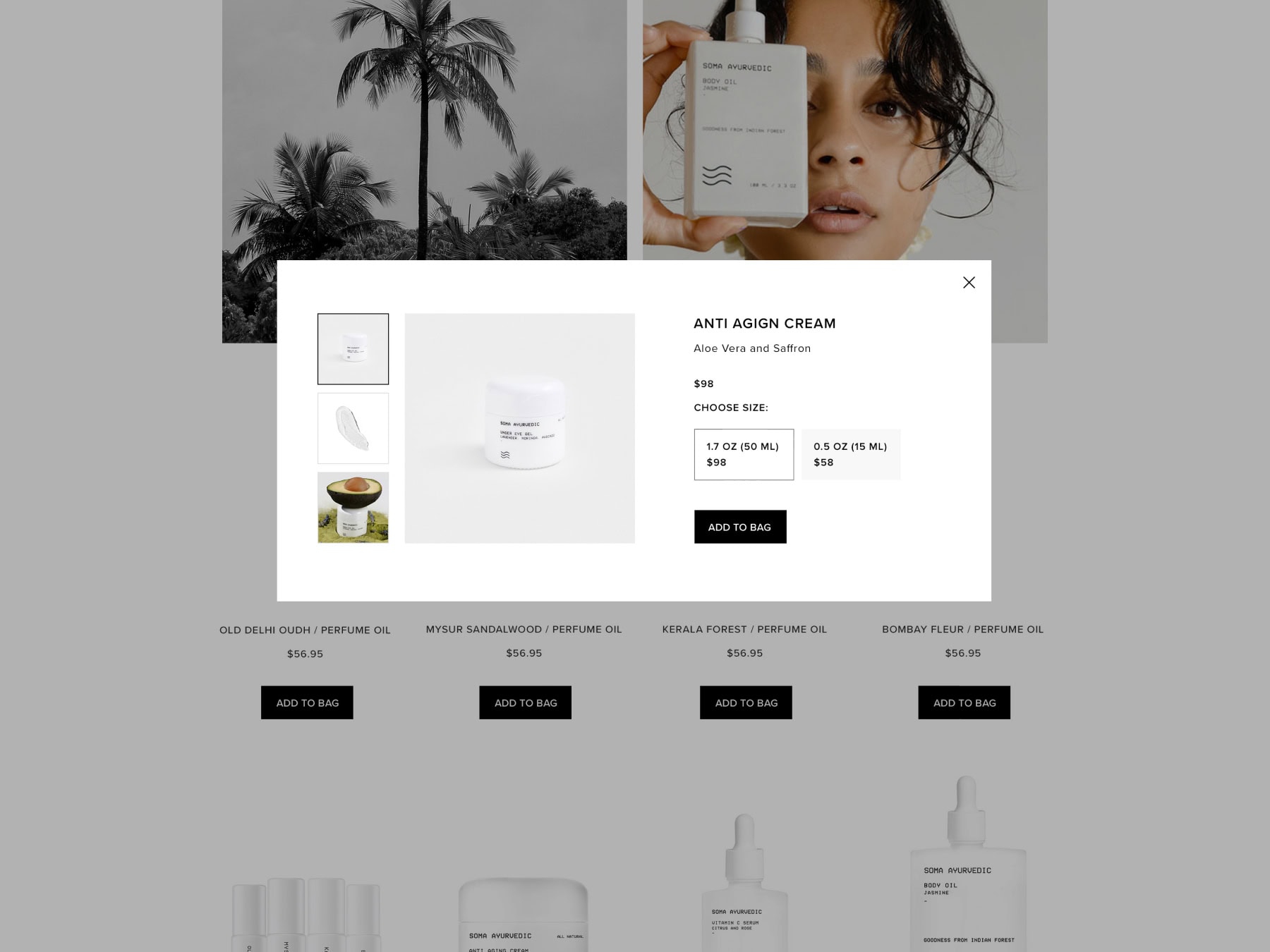 Soma Ayurvedic quck cart design example displaying elegant typography and visuals.