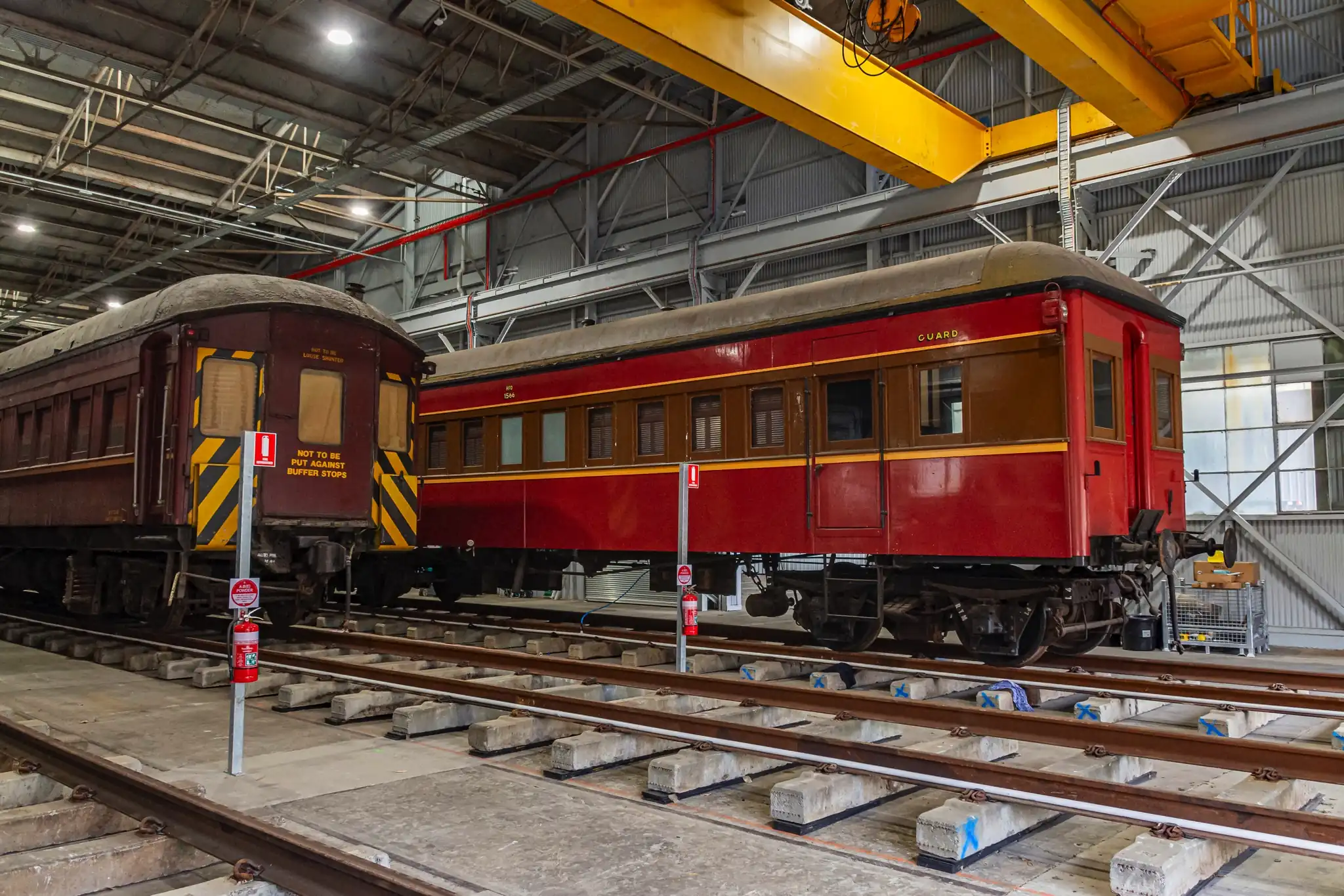 Carriages stored inside the Tank Annex at the Chullora Heritage Hub