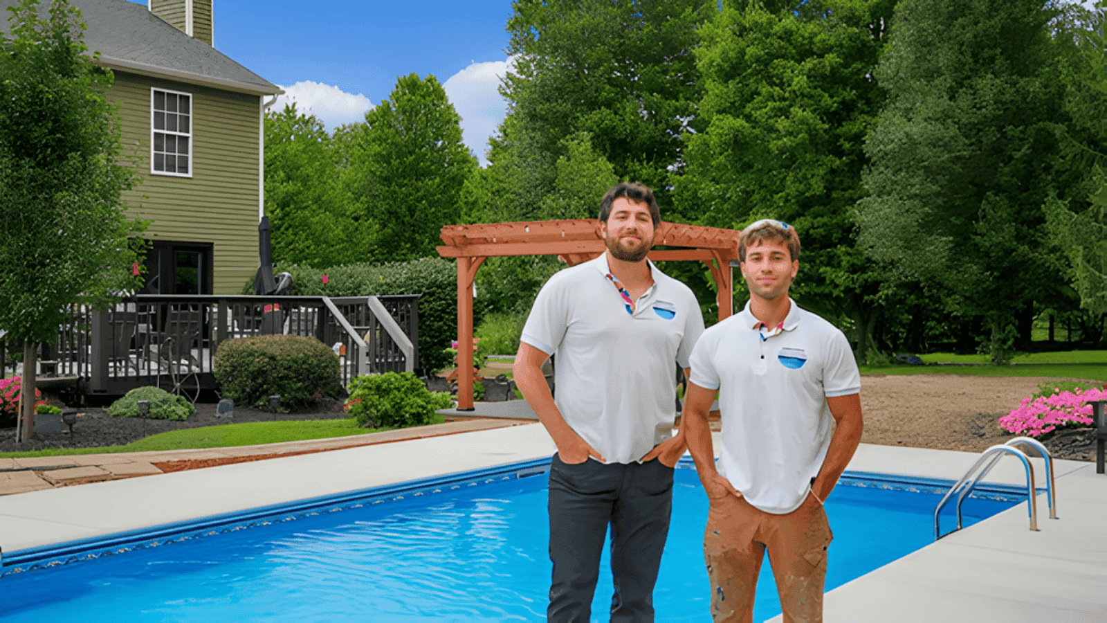 Premier Pool Co team providing professional guidance and installation for shipping container pools and decks.