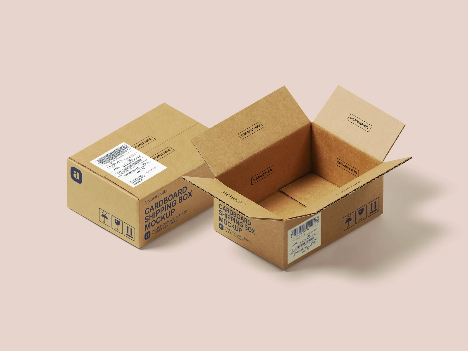 Shipping box mockup with open and close variations