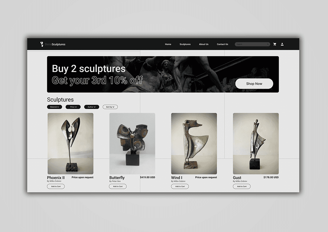 sculpture website ecommerce