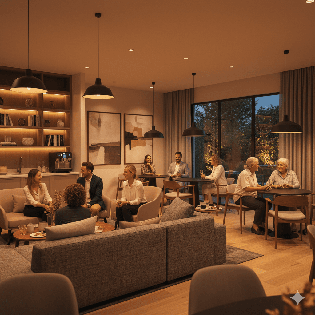 M3M Lucknow club lounge with people socializing