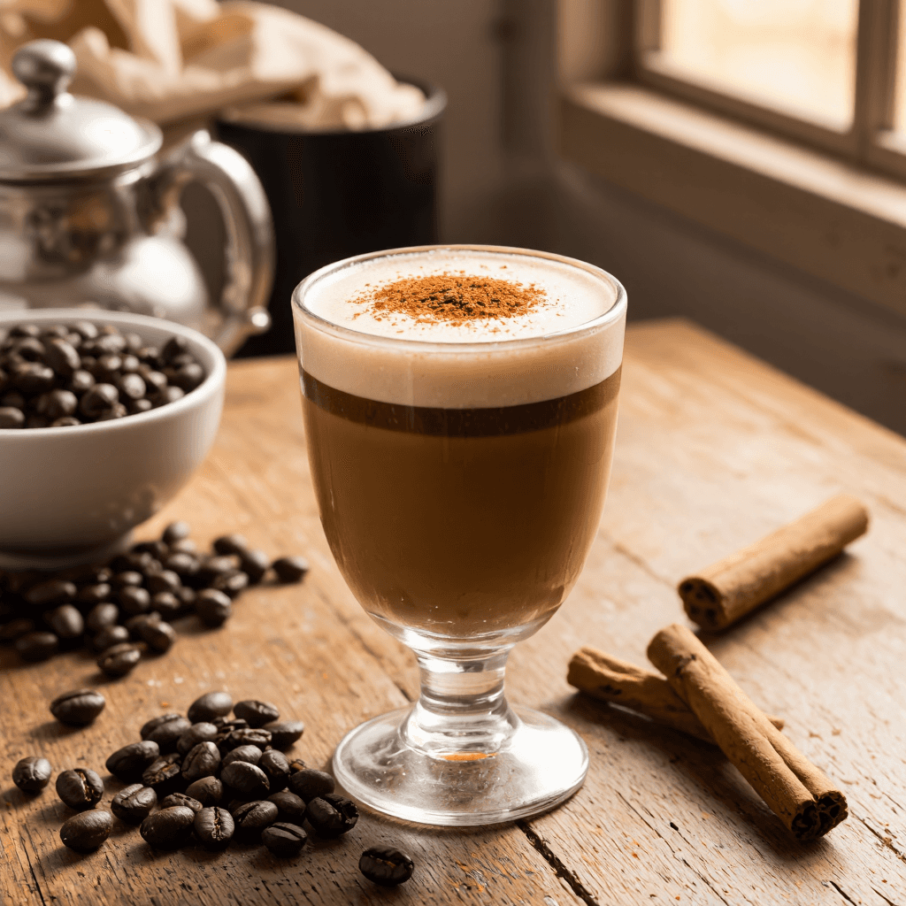 product photography of a glass of layered coffee beverage