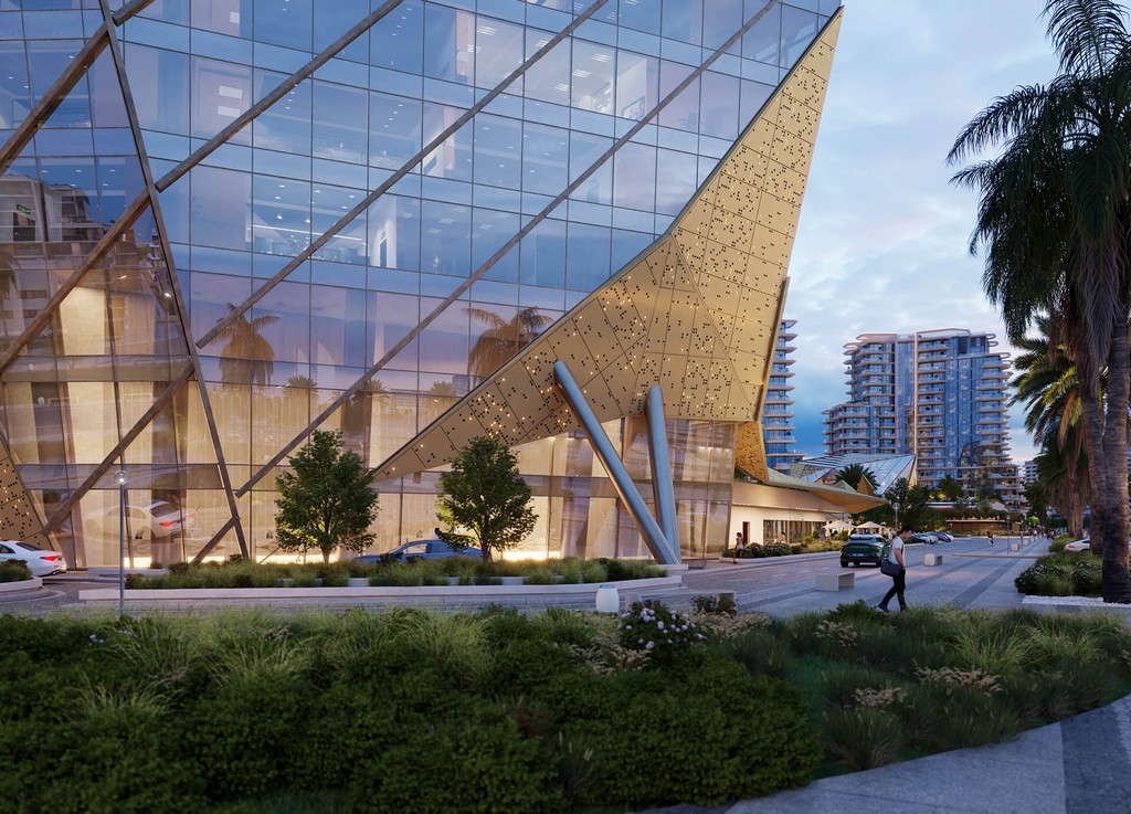 Modern building design at Portside Square, showcasing sleek lines and contemporary architecture.