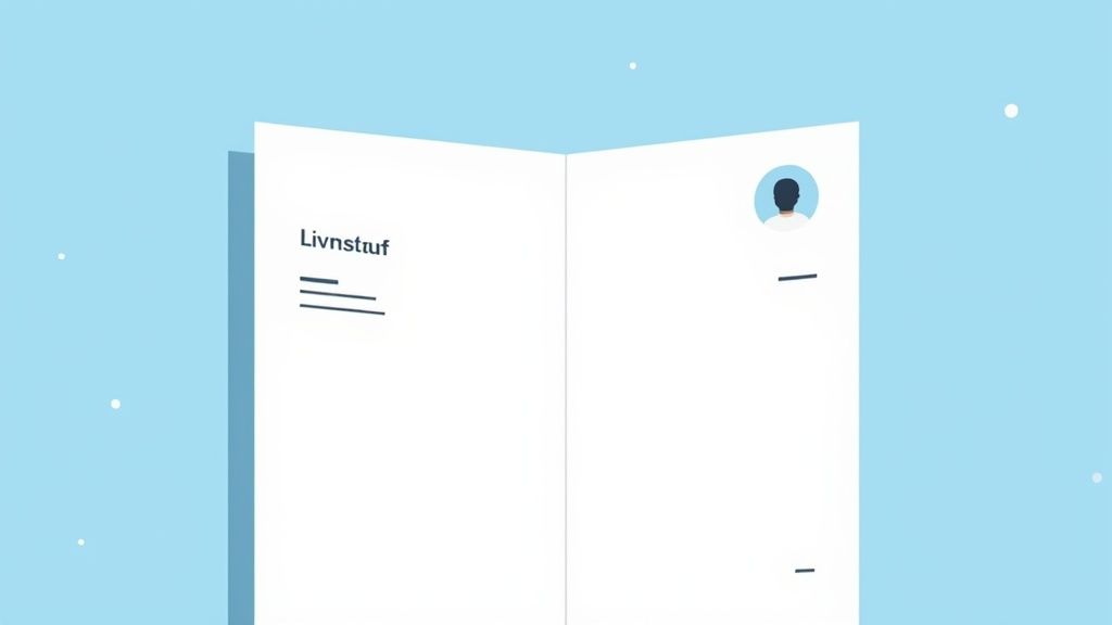 Ein Mann arbeitet an seinem Lebenslauf und platziert sein Bewerbungsfoto