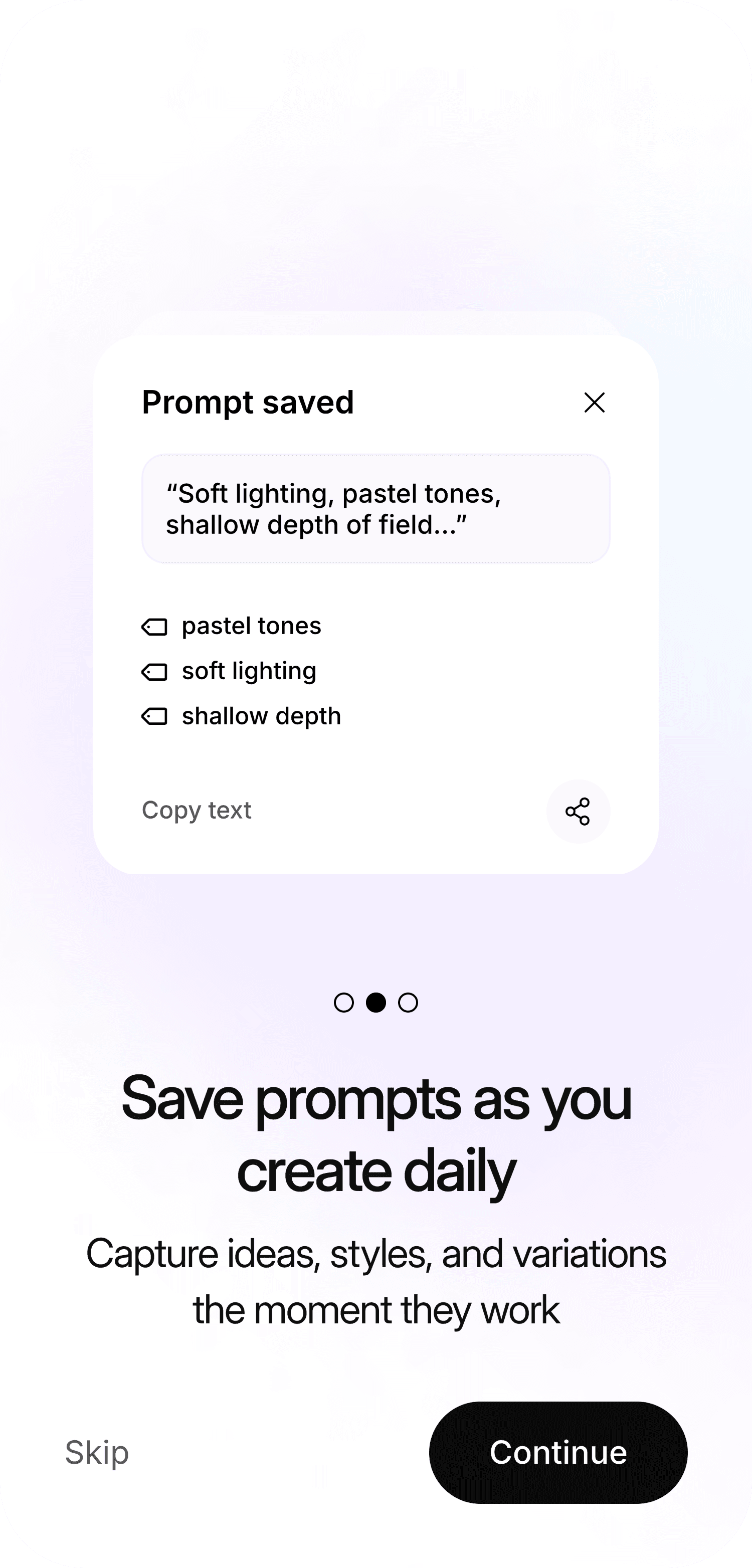 AI prompt onboarding interface