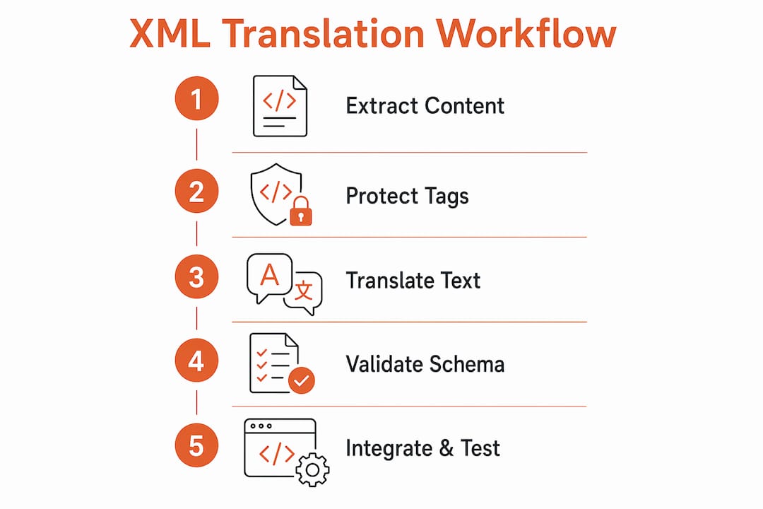 Infographic showing XML translation workflow steps
