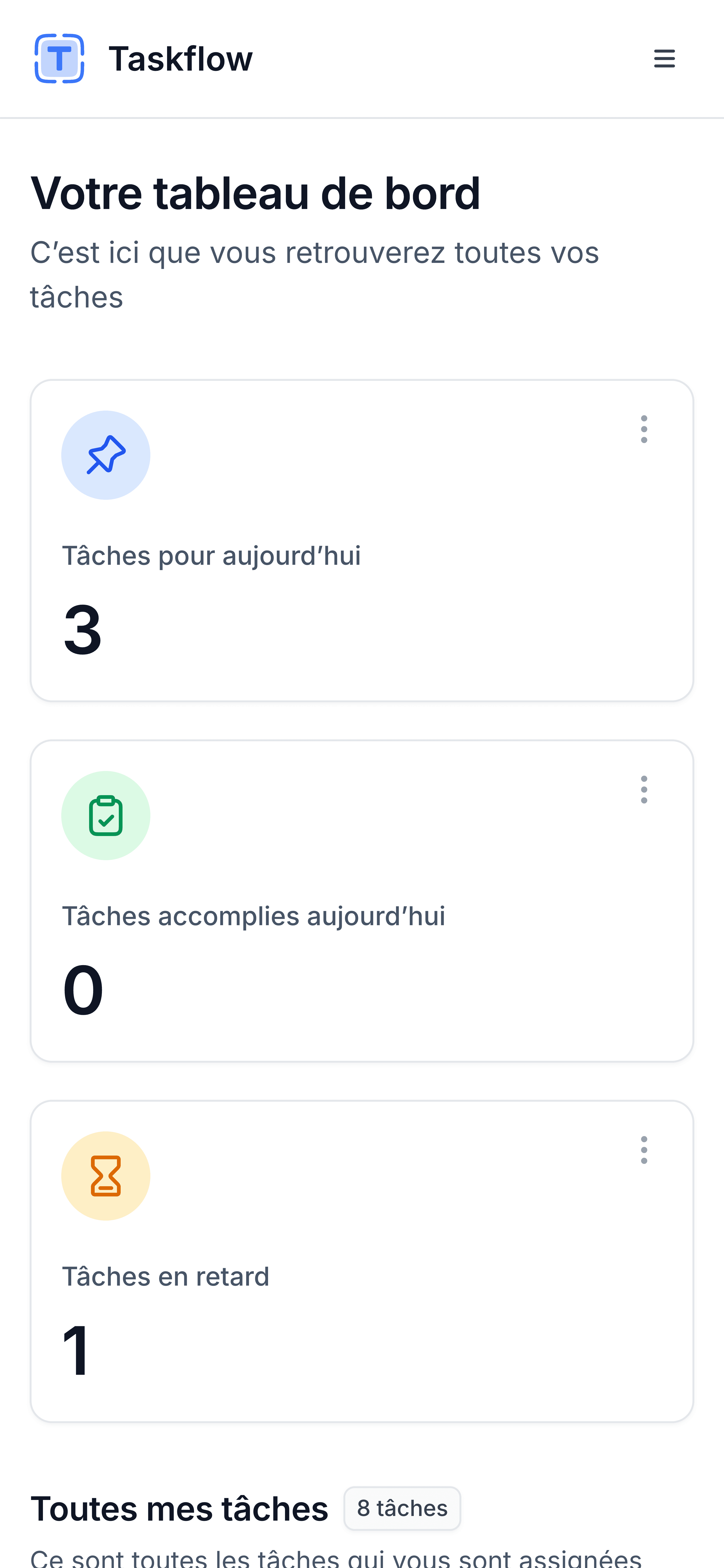 Capture d'écran de la page d'accueil de l'application en format mobile