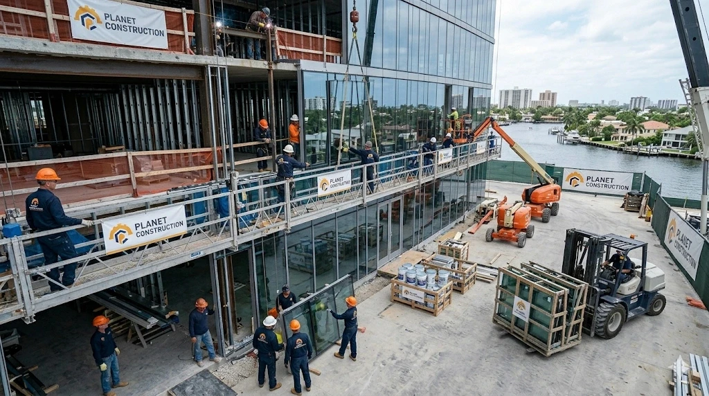 Commercial construction crew Fort Lauderdale build-out in progress Planet Construction Step 3