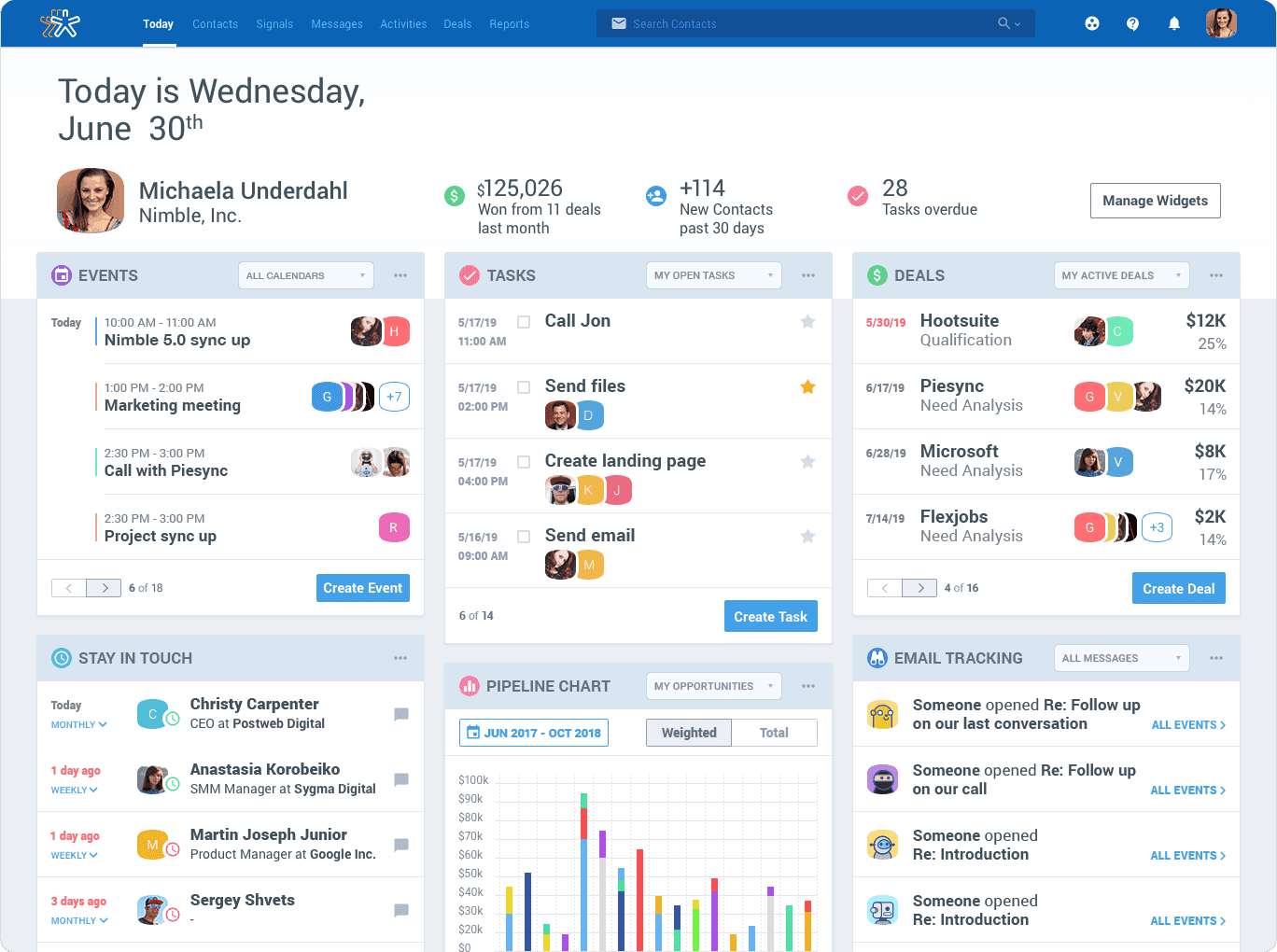 Nimble CRM software displaying a modules