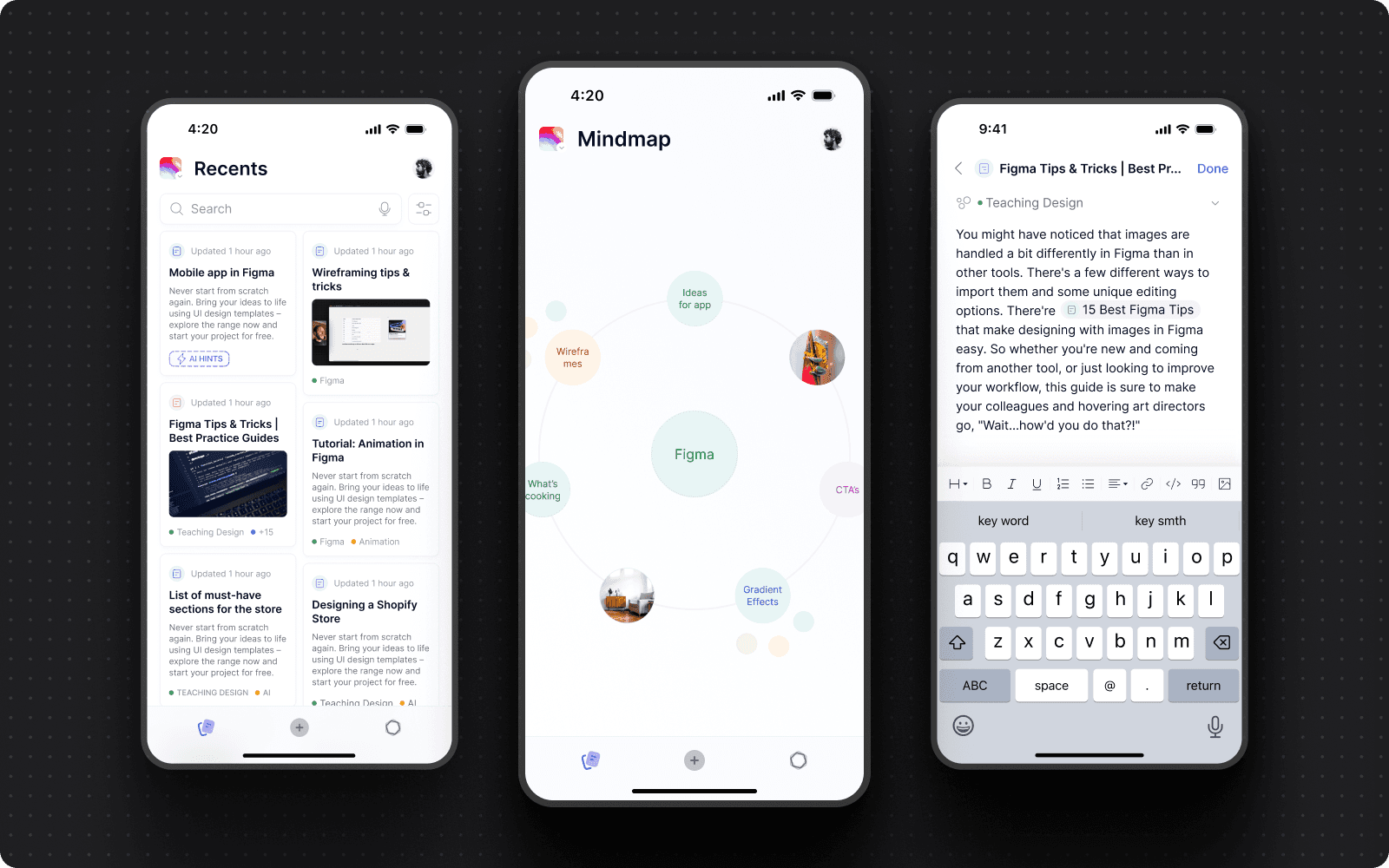Parmind mobile app screens