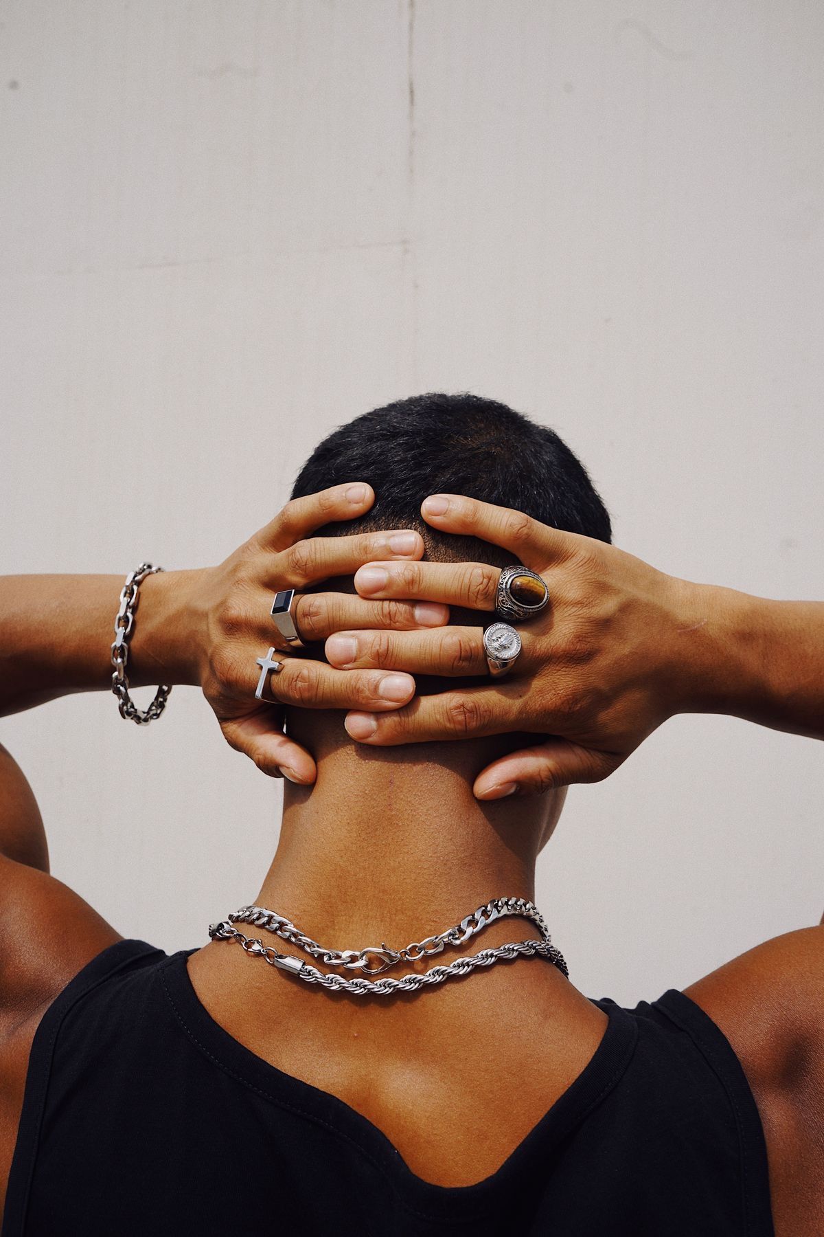 Lifestyle product photo featuring Cold Vault jewellery on model
