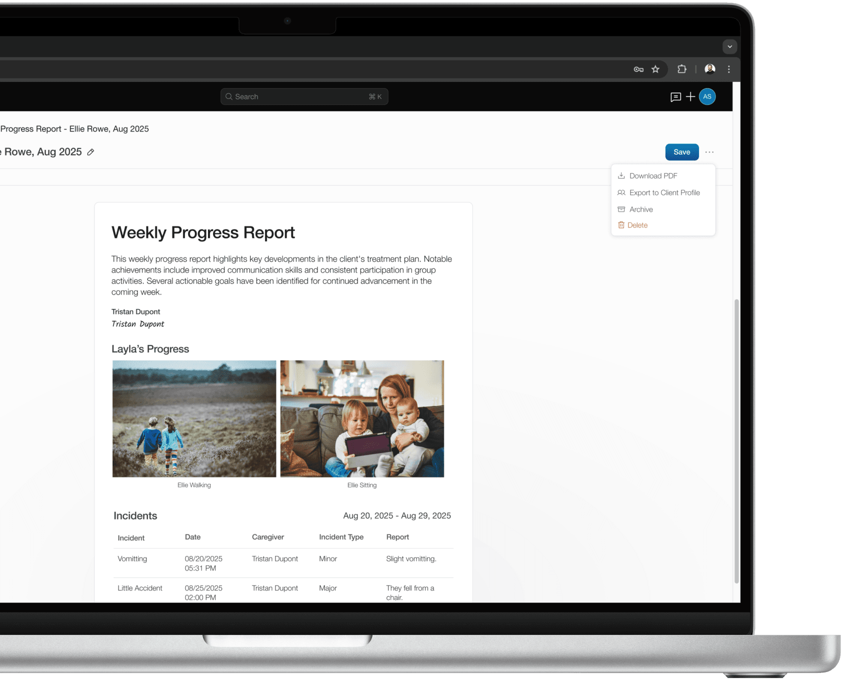 Docs builder on desktop that features a progress report.
