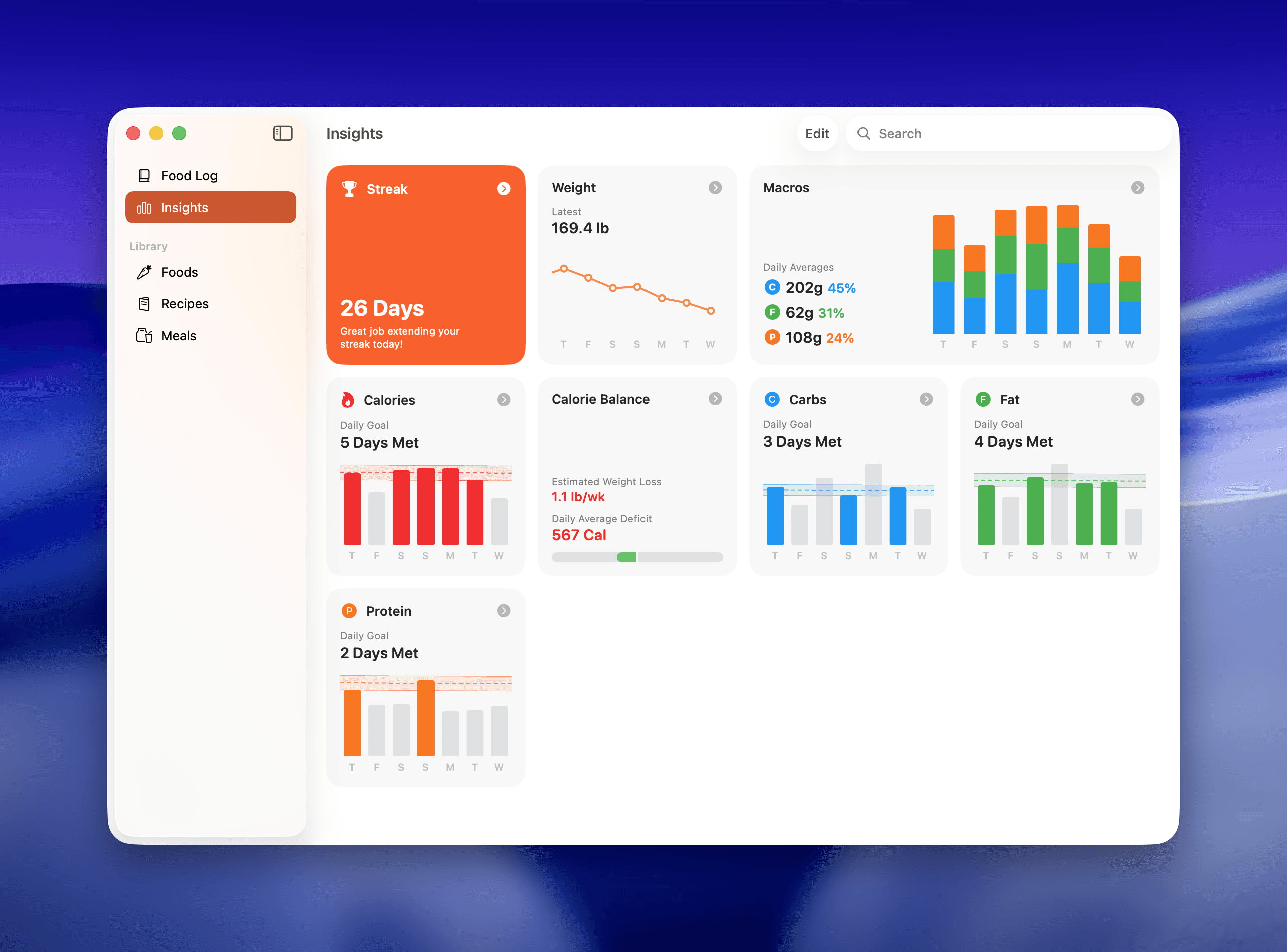 Insights tab on Mac app